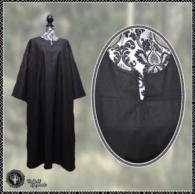 Plain cotton robe, ritual robes, alb, shift, druid, wicca, witch, medieval, monk, Wickerman, High Priest, High Priestess, vestments Black