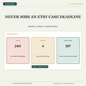 Etsy Case Evidence Tracker for Sellers | Help Request Deadline & Lost Package Organizer | Google Sheets