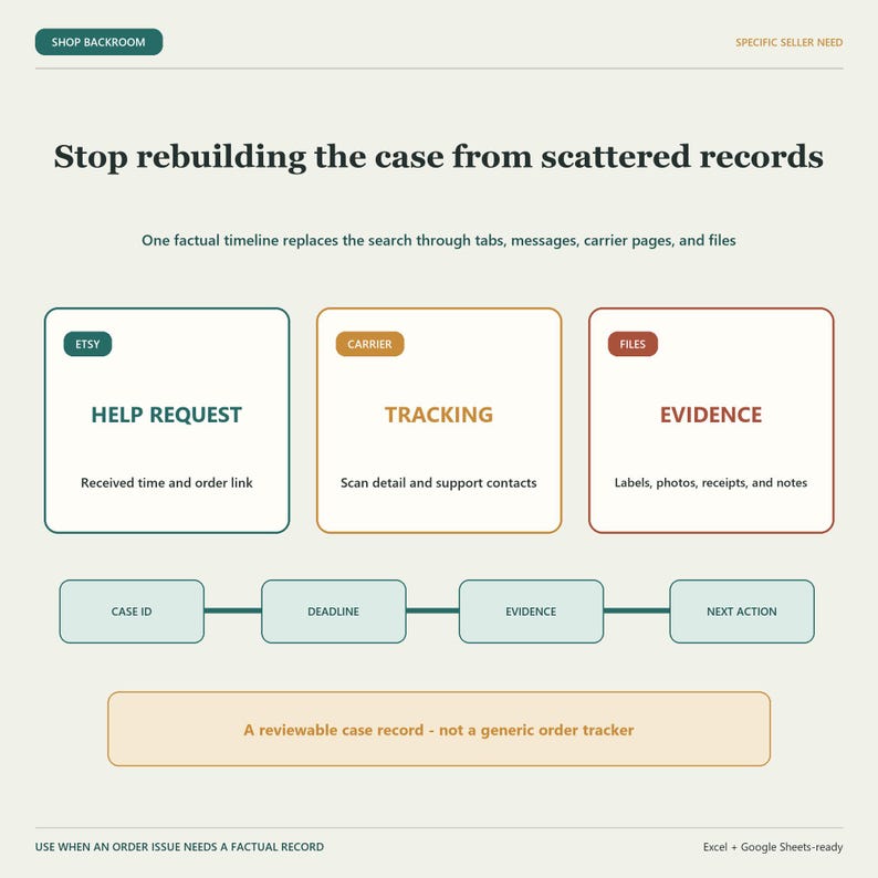 Etsy Case Evidence Tracker for Sellers | Help Request Deadline & Lost ...