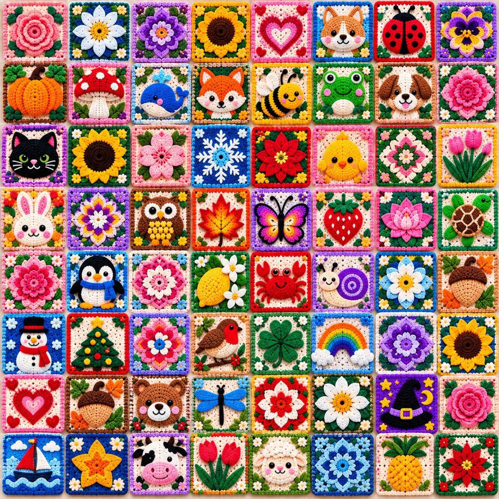 100 Granny Square Crochet Patterns, Floral & Geometric Motifs PDF ...
