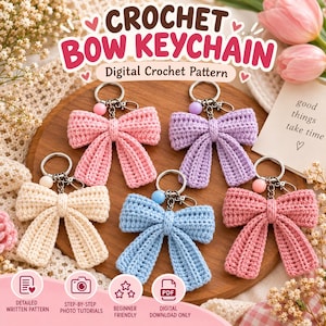Crochet Bow Keychain Pattern, Cute Bow Bag Charm Crochet Pattern, Beginner friendly, Easy Crochet Bow Tutorial, Small Gift Idea
