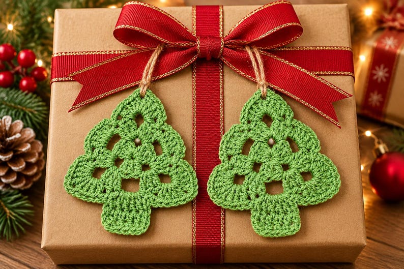 Crochet Christmas Tree Ornament Pattern PDF, Easy Flat Granny Stitch ...