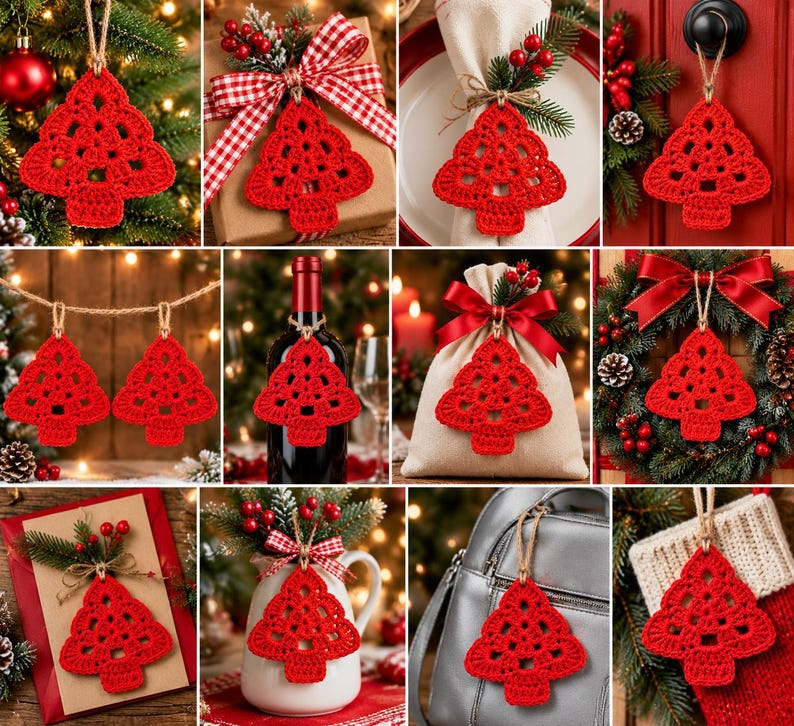 Crochet Christmas Tree Ornament Pattern PDF, Easy Flat Granny Stitch ...