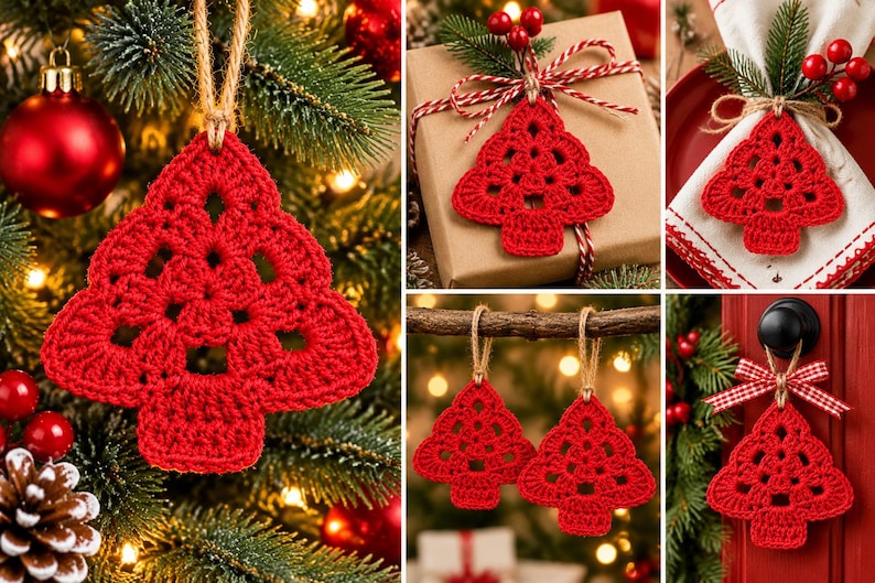 Crochet Christmas Tree Ornament Pattern PDF, Easy Flat Granny Stitch ...