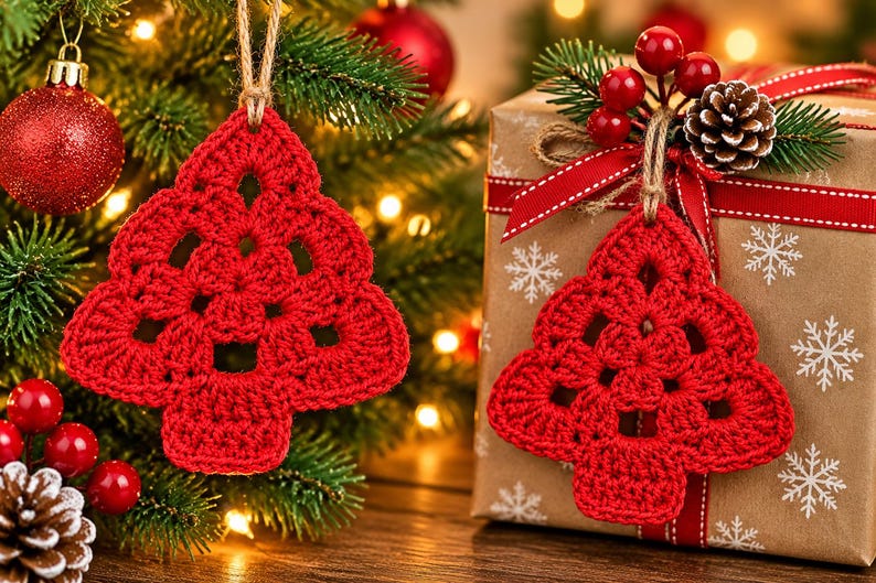 Crochet Christmas Tree Ornament Pattern PDF, Easy Flat Granny Stitch ...