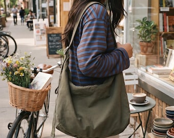 Bolso bandolera de lona, bolso de hombro informal, bolso hobo holgado para el día a día, bolso mensajero de viaje estético, bolso minimalista para el día a día.