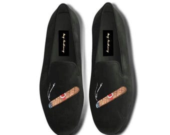 Mocassini da uomo per sigari / Mocassini da uomo in velluto marrone / Mocassini da uomo in velluto per sigari / Pantofole da fumo da uomo / Pantofole Albert da uomo / Idea regalo per amanti dei sigari