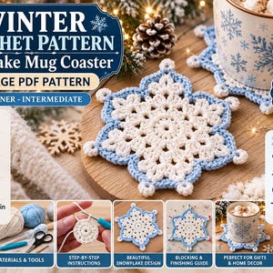 Patrón de posavasos de copo de nieve de ganchillo para invierno (descarga en PDF)