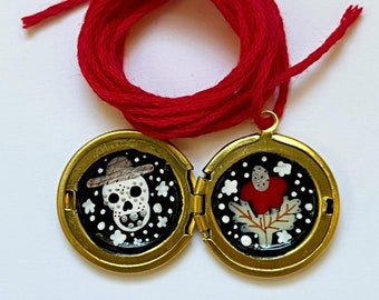 Sugar Skull Gardener Hand Painted Brass Locket