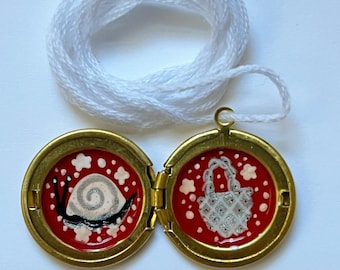 Snail Slime Picnic hand painted brass Locket