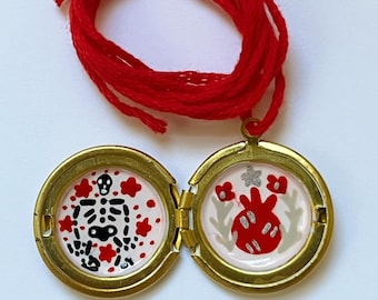 Skinny Skeleton and Juicy Pomegranate hand painted brass Locket