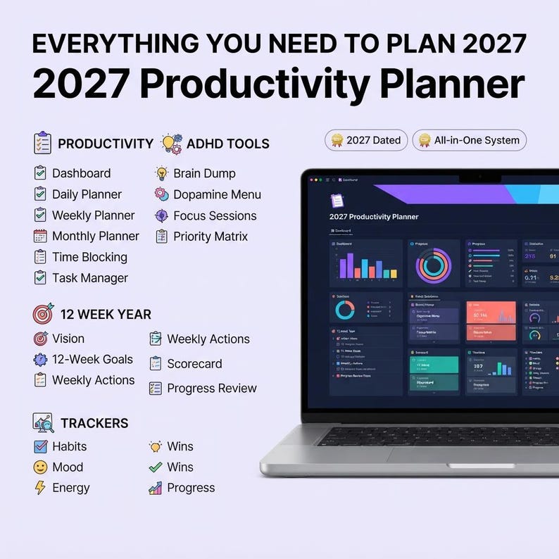 2027 ADHD Life Planner, Workday Planner, Task Manager, Time Blocking ...