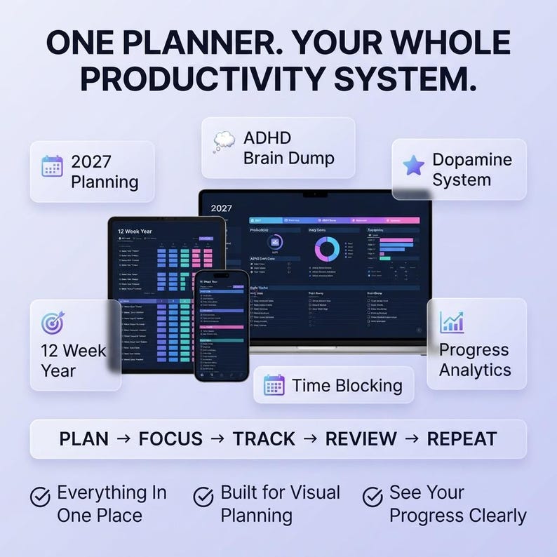 2027 ADHD Life Planner, Workday Planner, Task Manager, Time Blocking ...