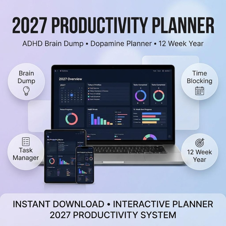 2027 ADHD Life Planner, Workday Planner, Task Manager, Time Blocking ...