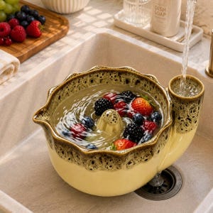 Handmade Stoneware Berry Bowl Colander Strainer, Vortex Berry Fruit Washing Bowl Strainer, Ceramic Stoneware Pottery Fruit Colander