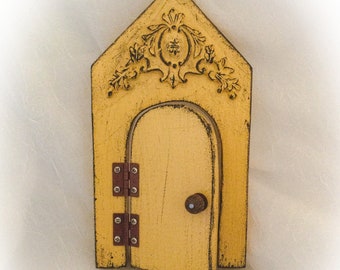 Fairy Door that opens, Fairy Garden, Mothers Day, Garden Decor, Birthday, Gift for Her, Housewarming, Filigree, Yellow Fairy, Distressed