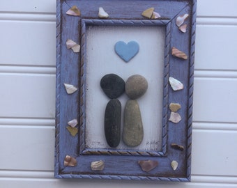 Pebble Art, Home Decor, Stone Art, Couples Gift, Honeymoon, Anniversary, Pebble Picture, Wall Art, Wall Hanging, Stocking Stuffer, Beach