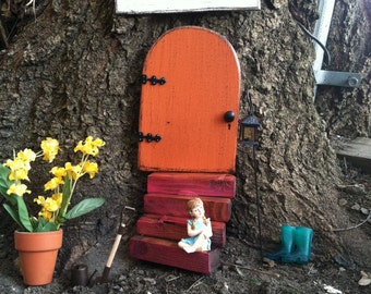 Fairy Door, Fairy Garden, Garden Decor, Orange Fairy Door, Outdoor Fairy Garden, Wood Fairy Door, Birthday, Gifts for Her, Housewarming