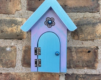 Blue Fairy Door, Fairy garden, Fairy door, unique, housewarming , birthday,  Handmade, Garden, Gift, Girls, Garden Decor, Tooth Fairy Door,