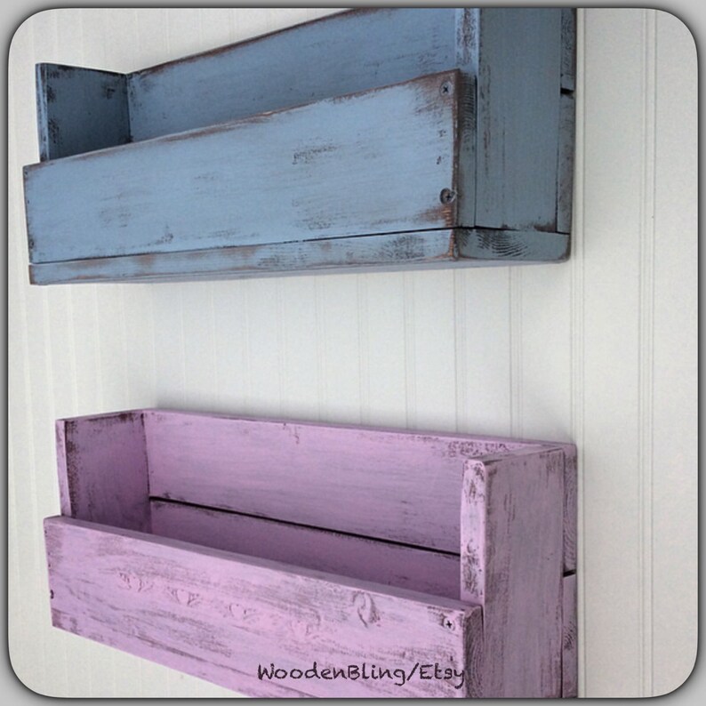 Children's Bookshelf, Shelf, Reclaimed Wood, Nursery, Girls, Bathroom Shelf, Room Decor, Distressed Pink, Raised Plaster, Personalized image 5