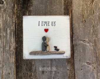 Pebble Art, Couples Gift, Dog, Anniversary Gift, Wedding Gift, Driftwood, Housewarming, Beach Decor, Lake House, Love, Reclaimed Wood