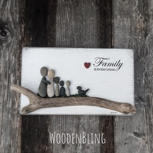 Pebble Art, Family, Beach Decor, Driftwood, Reclaimed Wood, Nautical, Beach, Beach Art, Lake House, Gift, Family Gift, dog, Housewarming