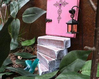 3 piece fairy garden set, Fairy Door, Fairy Garden, Pink Fairy Door, Wall, Tree, Girls room decor, communion, Baptism, Housewarming, Girls