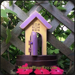 Fairy Door that opens, Fairy garden, unique, housewarming, birthday, Garden, Gift, Yellow Fairy door,  Girls, Garden Decor, Distressed Door