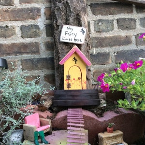 Fairy door, fairy garden, door that opens, Tooth Fairy, Birthday, Miniature door, Girls room, Flowers, Yellow Fairy Door.