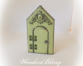 Gifts for Her, Fairy Door that opens, Fairy Garden, Mother Day, Garden Decor, Birthday, Housewarming, Filigree, Green Fairy Door, Distressed