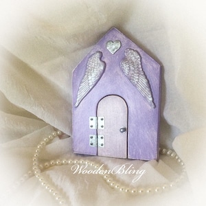 Fairy Door that opens, Fairy Garden, Mothers Day, Fairy Wings, Silver Heart, Handmade, Garden Decor, Birthday, Gift for Her, Housewarming