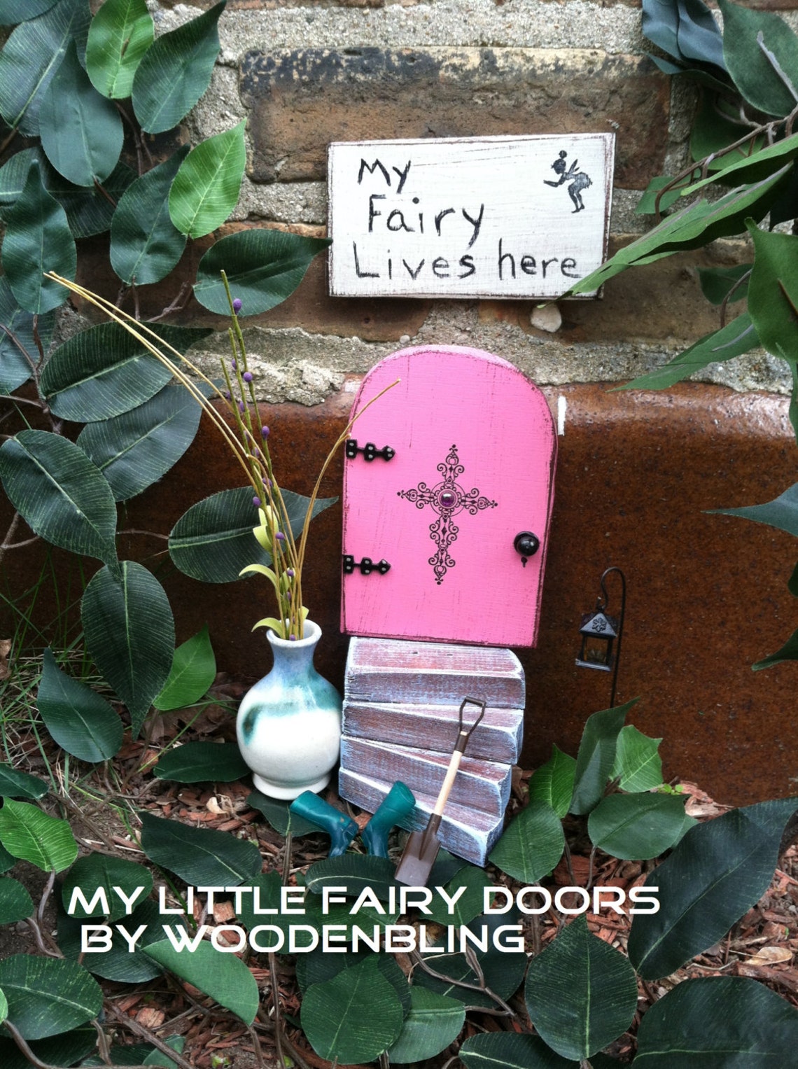 3 Piece Fairy Garden Set Fairy Door Fairy Garden Pink Fairy Etsy