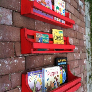 Wall Hanging, Children&#39;s Bookshelves, Reclaimed Wood, Cowboy, Red,  Distressed, Toddlers shelf, Books, Boys Room Decor, Custom Made,