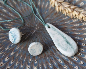 Marbling porcelain - earings and pendant