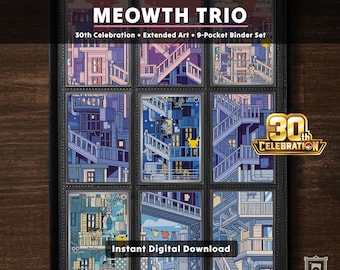 Illustrazione estesa del trio di Meowth, in occasione del 30° anniversario - Pagina per raccoglitore a 9 tasche e poster (download digitale)