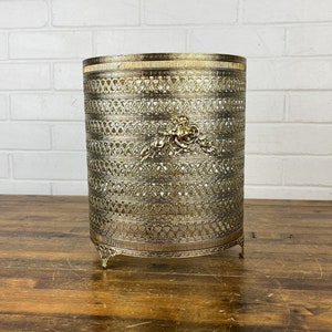 Vintage Stylebuilt Gold Tone Metal Waste Basket with Clear Acrylic