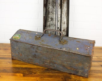 Vintage Metal Tool Box Box with Tool Box Tray Authentic Distressed Hard Periwinkle Purple Tool Chest