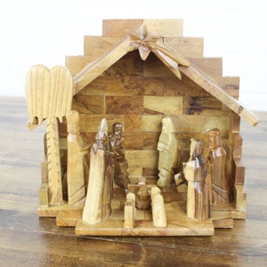 Handmade Wooden Nativity Scene Vintage All Wood Birth of Christ