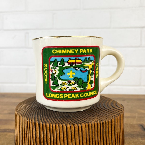 Vintage Coffee Mugs Boy Scout Camp Mugs Coffee Shop Collection of Mugs Camp Chimney Park Longs Peak Council
