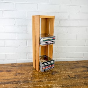 Vintage Wooden CD Storage Rack | Double Sided CD Holder | 20+ CD Organizer | Freestanding or Wall Mount | Rustic Wood Media Storage