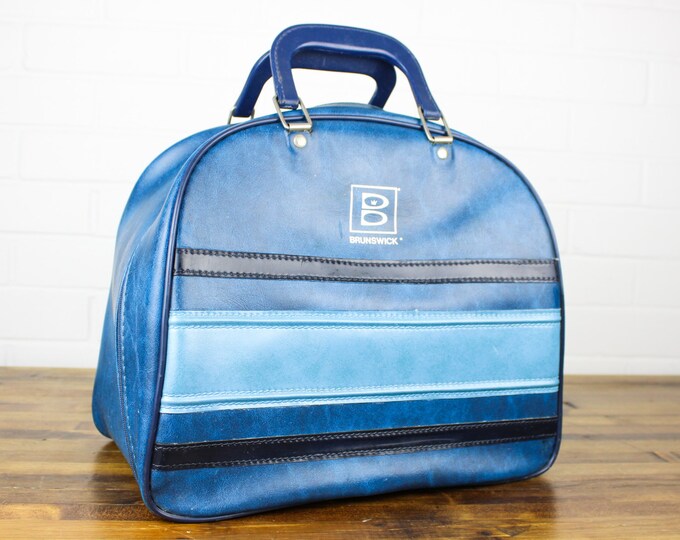 Vintage Striped Blue Bowling Bag by Brunswick Three Blue Tone Etsy