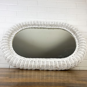 28x19" Oval Vintage White Wicker Wall Mirror Hangs Horizontal or Vertical Pier One Imports Weaved Wicker Wooden Hanging Mirror