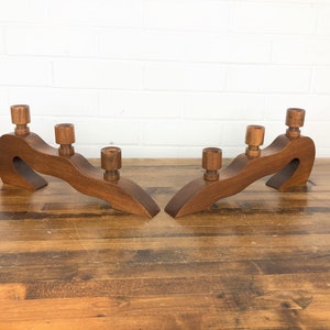 Pair of Wooden Candle Holders Authentic Vintage Wooden Candlestick Holders for 6 Candles