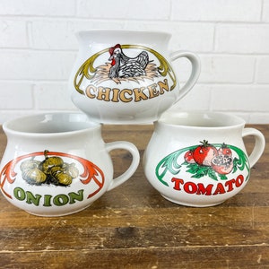 Set of 3 Vintage Soup Mug Bowls Retro Soup Mug with Words On The Outside