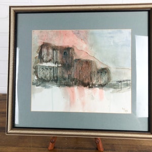 Vintage Framed Adobe House Painting Watercolor Original Painting Pueblo Home Signed bp Southwestern Decor Southwest Art