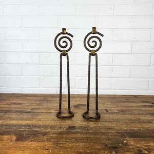Pair Vintage Bronze Brutalist Swirl Candlestick Holders Set of 2 Metal Candle Holders