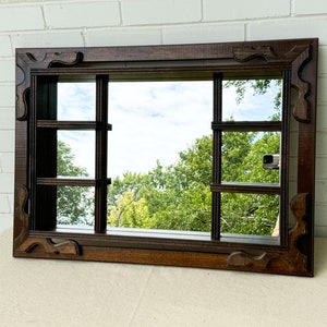 29x21&quot; Vintage Wooden Mirrored Curio Shelf Knick Knack Display Shelf with Mirror Backing
