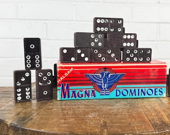 Vintage Halsam Magna Dominoes Set – Embossed Eagle, Original Box