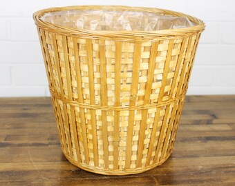 decoupage floral fabric mint green /& pink Vintage wicker bin wastepaper basket