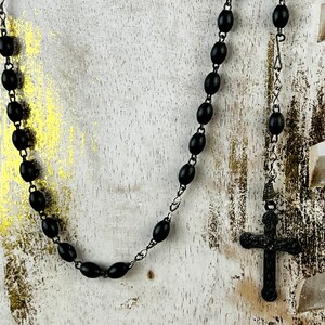 アクセサリー Vintage Black Rosary Necklace Vintage Black Rosary With Crystal Heart Pendant, Vintage